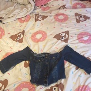 Off Shoulder Crop Jean Jacket